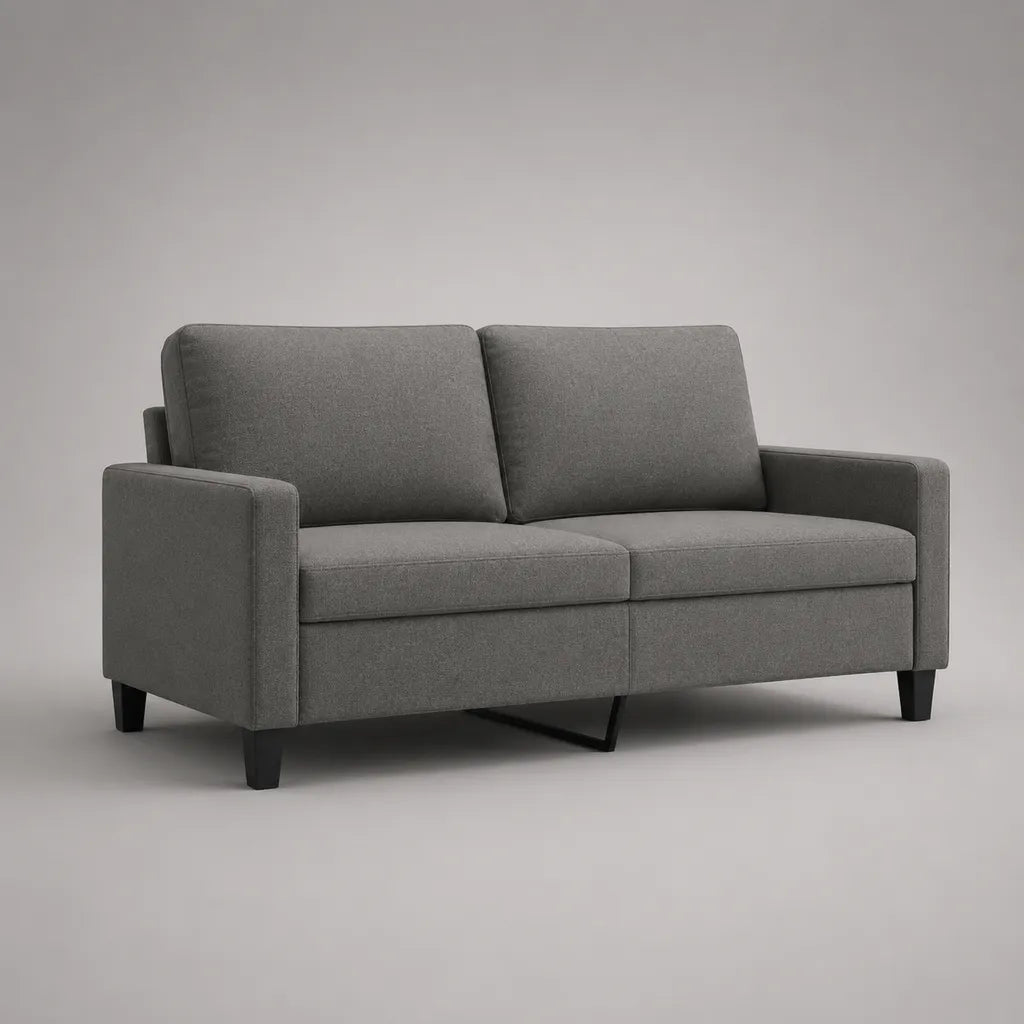 Geradliniges 2-Sitzer-Sofa mit Polyesterbezug, Grau und Schwarz, 150 × 82 × 84 cm