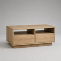 Couchtisch aus Holz mit Eichenfurnier, 2 Schubladen und 2 offenen Fächern, Naturbraun, 100 × 55 × 50 cm