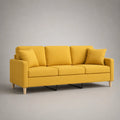 3-Sitzer-Sofa mit Polyesterbezug und 2 Zierkissen, Senfgelb, 210 × 85 × 82 cm