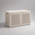 2-teiliges Garten-Aufbewahrungsbox-Set aus PP in Rattanoptik mit Deckeln und Fronttüren, Beige, Gesamtmaß 120 × 55 × 80 cm