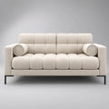 Bouclé-Sofa 2-Sitzer aus Polyester mit 2 zylindrischen Nierenkissen, Cremeweiß/Schwarz, 160 × 82 × 84 cm