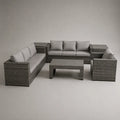 Gartensofa Lounge-Set 6-teilig für 7 Personen aus PE-Rattan mit Polsterauflagen, Grau/Hellgrau, ca. 300 × 250 × 73 cm