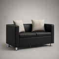 2-Sitzer-Sofa aus schwarzem PU-Kunstleder, 138 × 75 × 72 cm, mit 2 Zierkissen