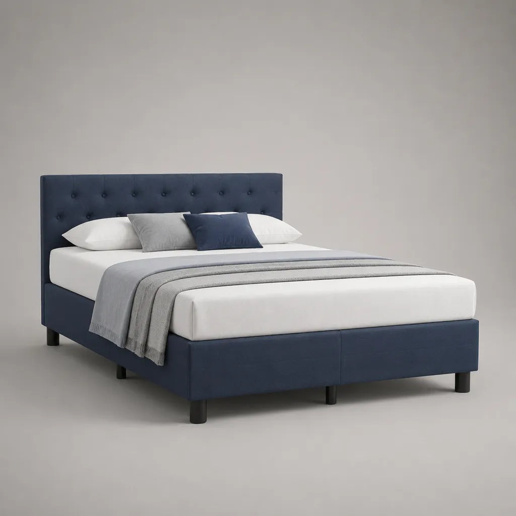 Polsterbett Doppelbett aus Polyester mit Lattenrost, 160 x 200 cm, Dunkelblau/Schwarz
