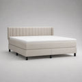 Boxspringbett Doppelbett mit Taschenfederkernmatratze und Topper, Polyestersamt, Beige, 180 x 200 cm
