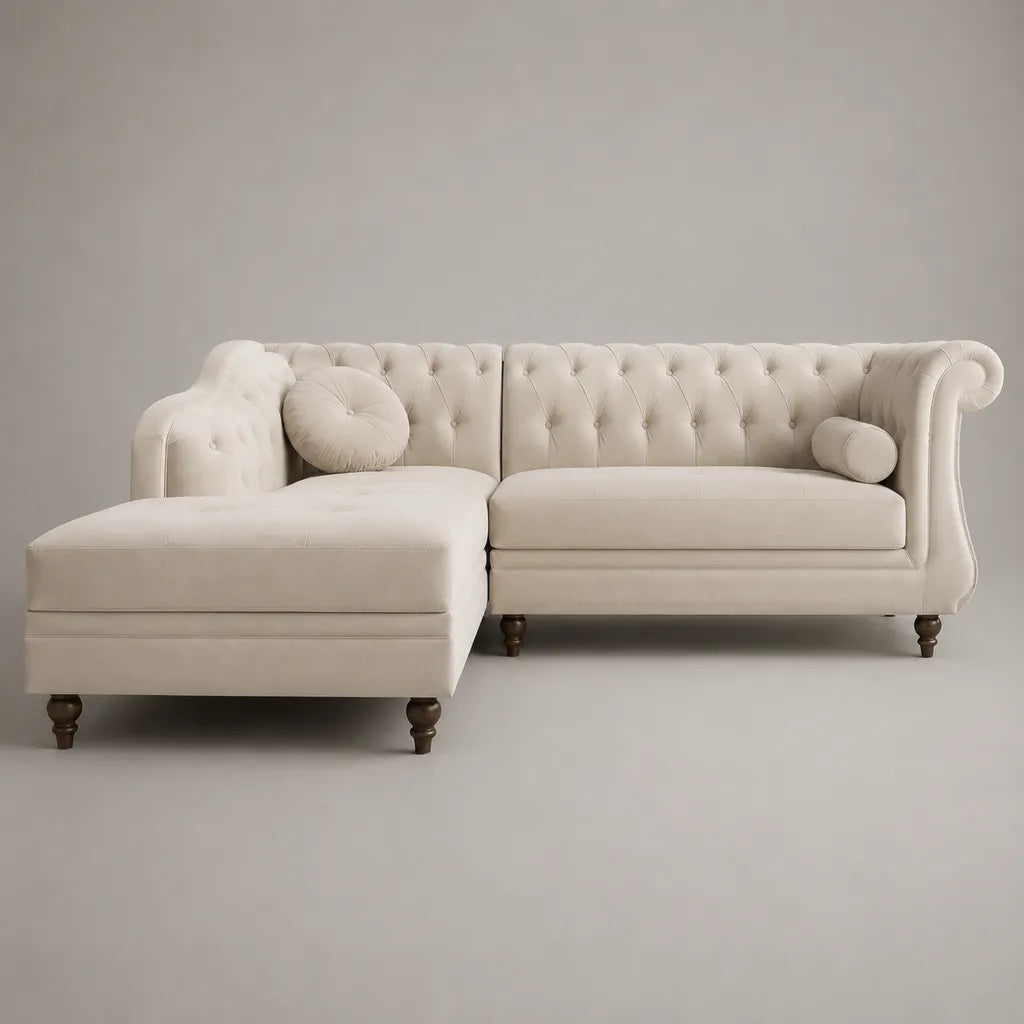 Ecksofa als 3-Sitzer mit Chaiselongue links, Stoffbezug, L-Form, Creme, 260 x 170 x 85 cm