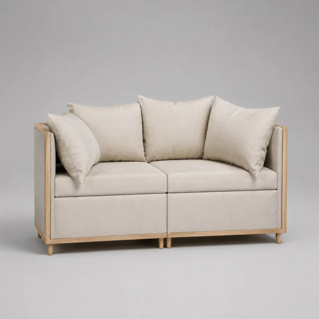 2-teiliges Gartensofa-Set, 2-Sitzer aus massivem Akazienholz mit Polyesterbezug, Beige/Natur, 160 × 82 × 78 cm