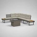 2-teiliges Gartensofa-Set, 6-Sitzer-Ecksofa mit Couchtisch, PE-Rattan, Stahl und Holz, Beige/Grau/Braun, 285 × 220 × 76 cm