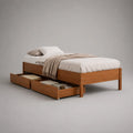 Einzelbett-Bettgestell aus massivem Kiefernholz mit 2 Schubladen, Braun, Liegefläche 90 × 200 cm
