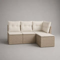 3-teiliges modulares Garten-Ecksofa aus PE-Rattan mit Polyesterkissen, L-Form, Beige/Cremeweiß, 195 × 130 × 73 cm