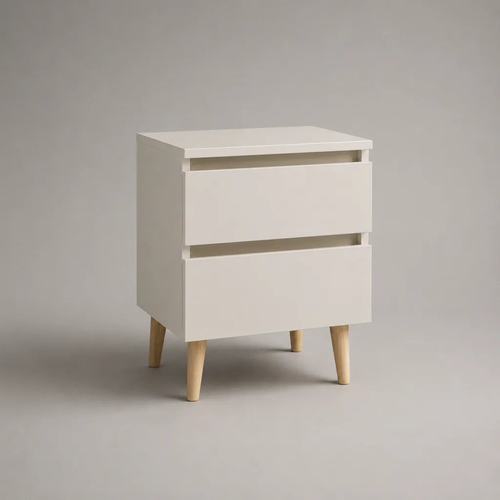 Nachttisch aus MDF mit 2 Schubladen, Weiß/Natur, 40 × 35 × 60 cm