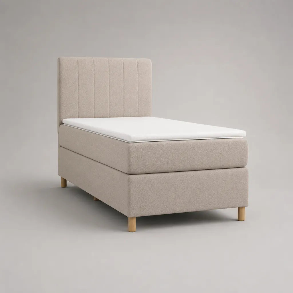 Boxspringbett 90 × 200 cm mit Taschenfederkernmatratze, Schaumstoff-Topper und Stoffbezug, Beige