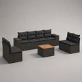 4-teiliges Gartenmöbel-Set für 6 Personen aus PE-Rattan, Stahl und Holz, Dunkelgrau, Anthrazit und Naturbraun, Sofa 228 × 70 × 74 cm