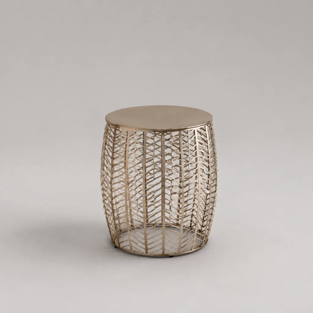 Runder Couchtisch aus Stahl mit Gittergestell, Champagnergold, Ø 45 × H 50 cm