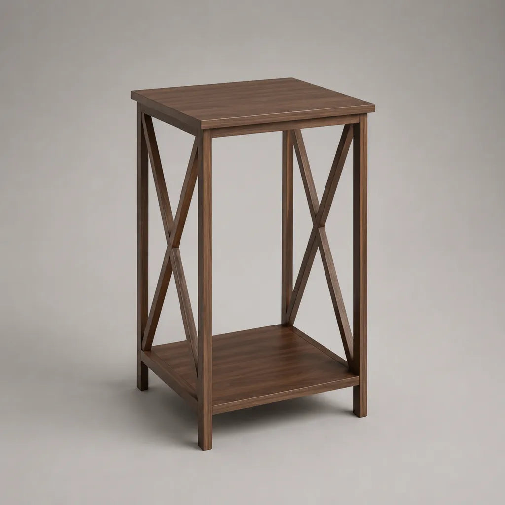 Nachttisch und Beistelltisch aus MDF mit Walnussfurnier und Kiefernholzgestell, Walnussbraun, 40 × 40 × 65 cm