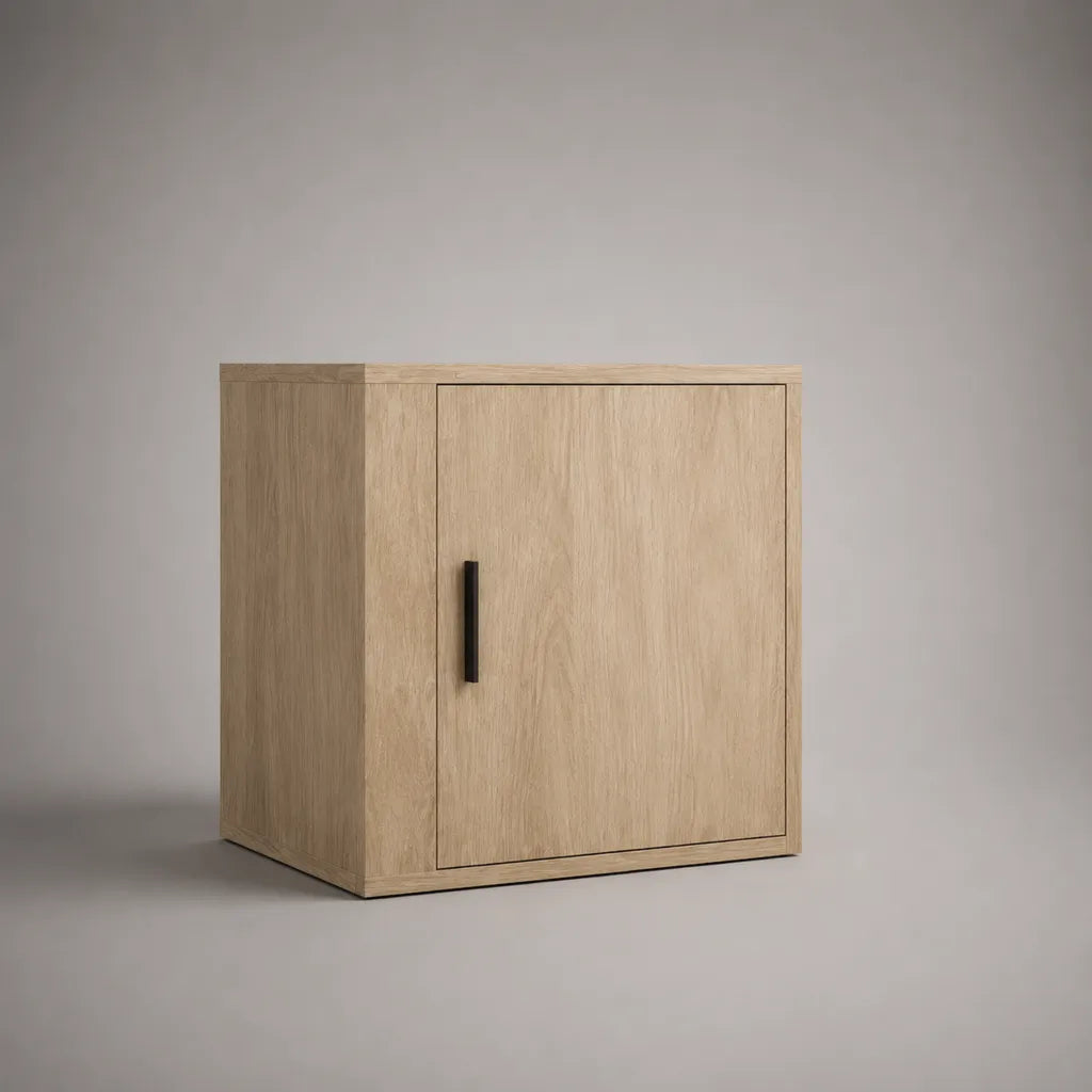 Nachttisch mit Tür aus MDF und Spanplatte, rechteckig, Eichefarben/Schwarz, 45 × 40 × 55 cm