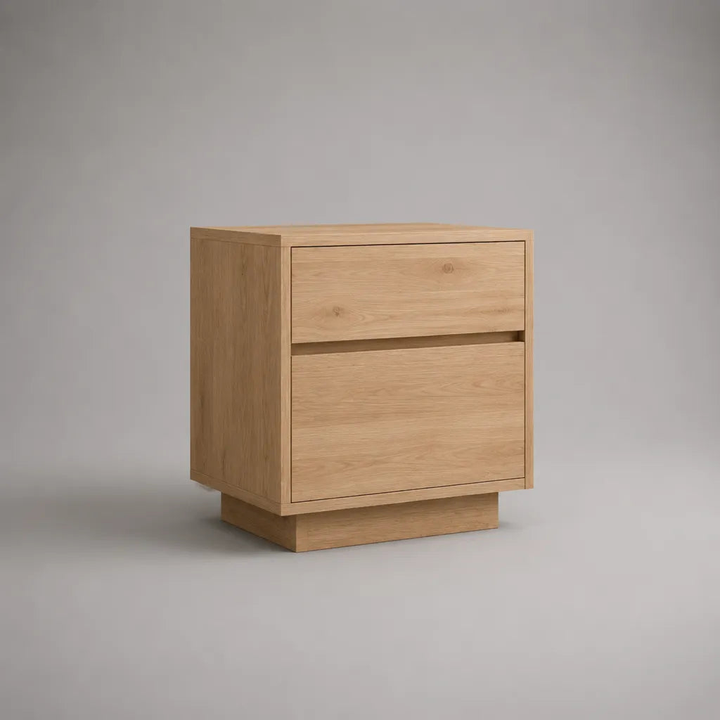 Nachttisch mit 2 Schubladen aus MDF mit Eichenfurnier, Naturbraun, 45 × 40 × 55 cm